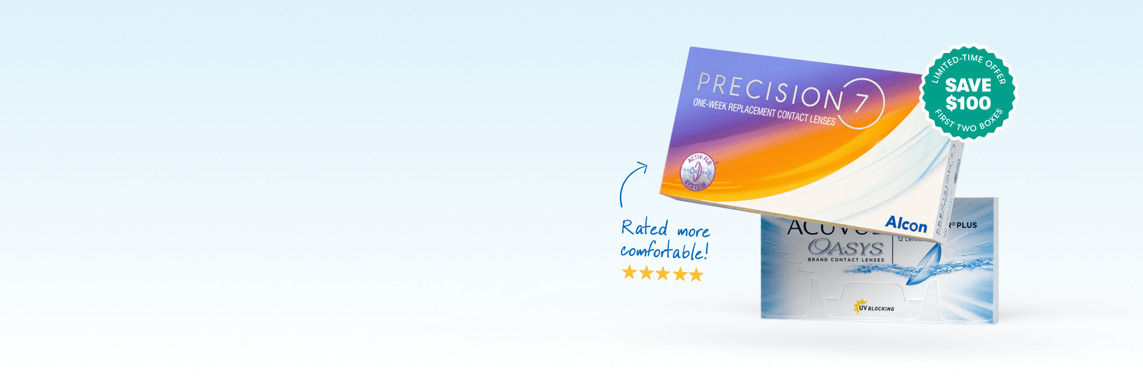 Save $100 on first two boxes of Precision 7 contacts