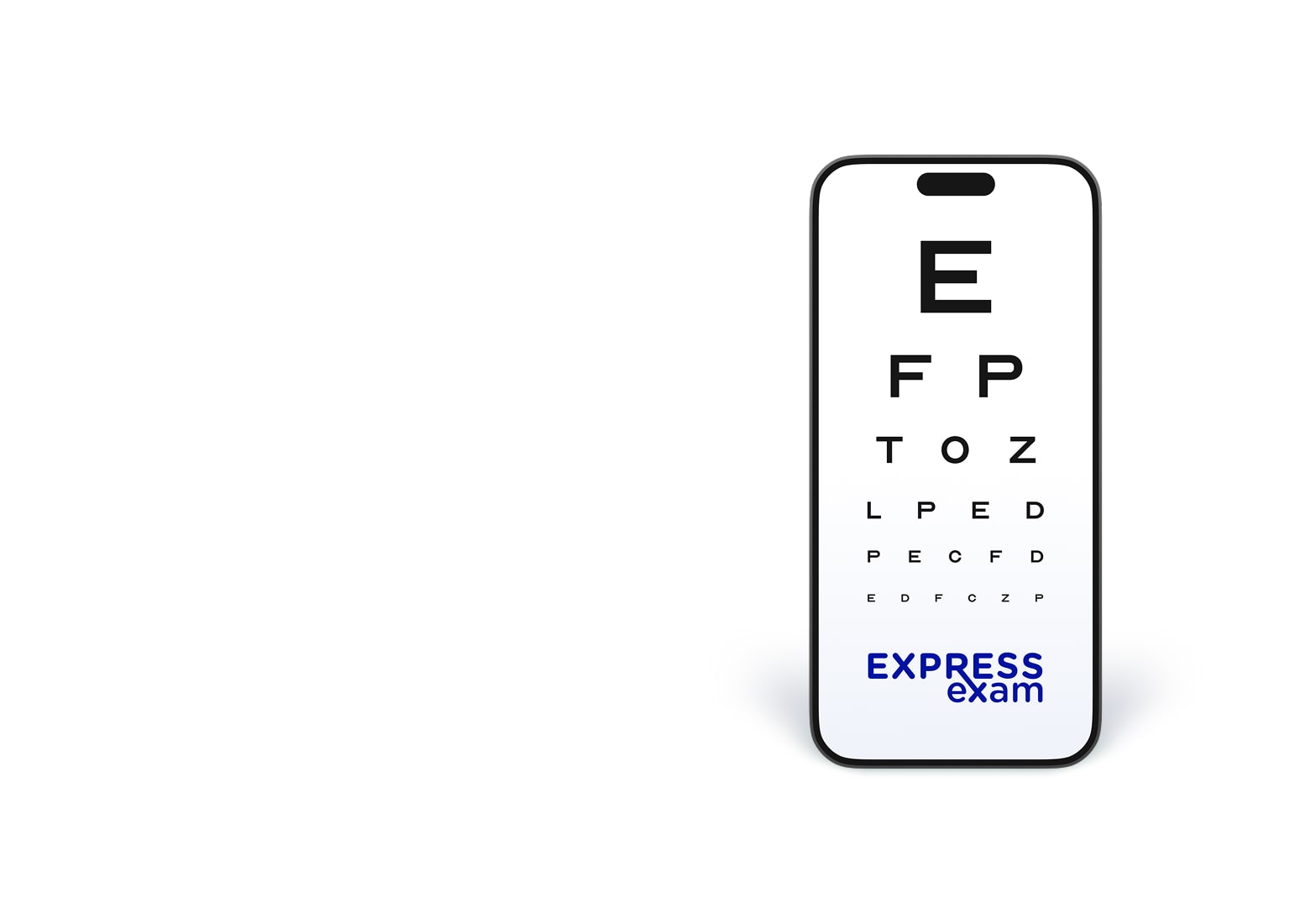 Model taking Express Exam on phone.