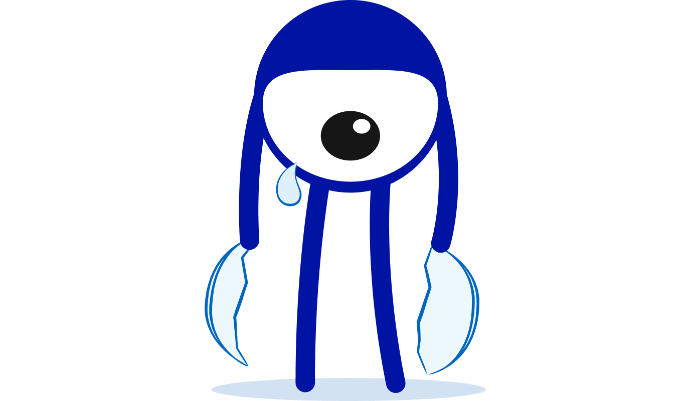 Sad seemore mascot with torn lens