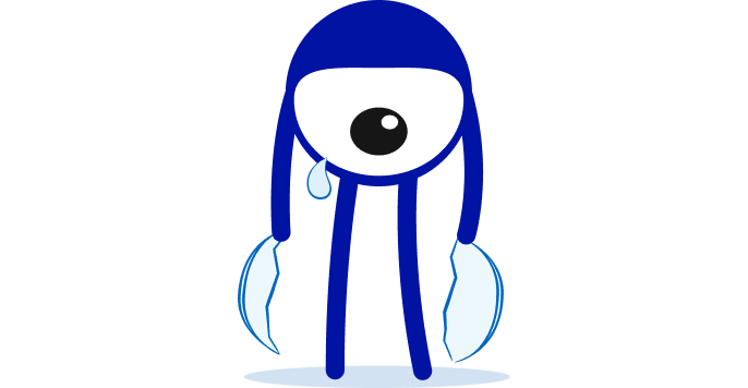 Sad seemore mascot with torn lens